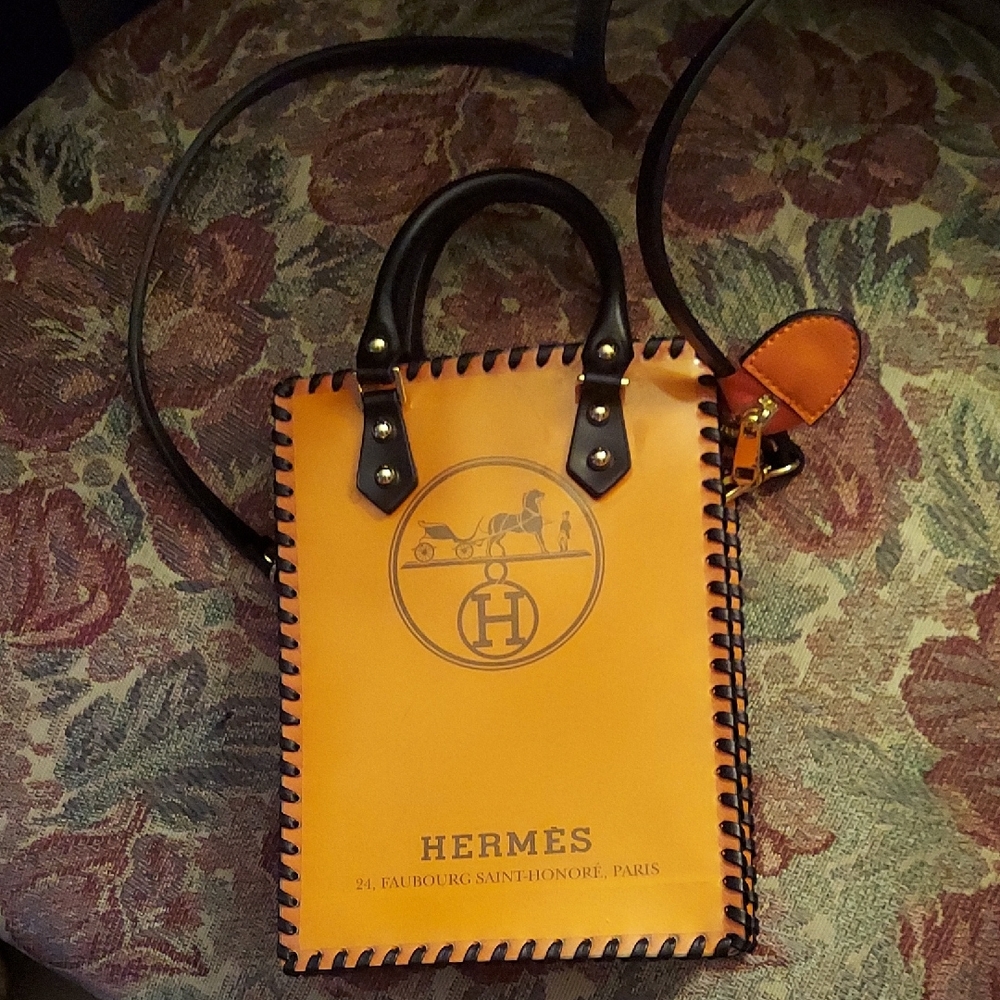 Small Zippered Orange and Black Crossbody Bag